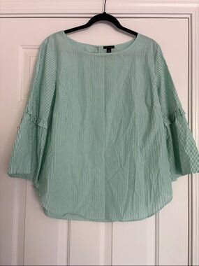 Ann Taylor Mint Green Striped Bell Sleeve Blouse